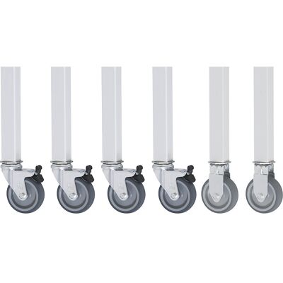 Rollensatz 6-teilig, für Grund-/Anbautisch-Kombination 30 x 30 mm, 2 Bock- und 4 Lenkrollen mit Feststeller RAU Rollensatz 6-teilig, für Grund-/Anbautisch-Kombination 30 x 30 mm, 2 Bock- und 4 Lenkrollen mit Feststeller RAU