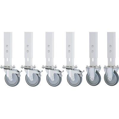 Rollensatz 6-teilig, für Grund-/Anbautisch-Kombination 60 x 30 mm, 2 Bock- und 4 Lenkrollen mit Feststeller RAU Rollensatz 6-teilig, für Grund-/Anbautisch-Kombination 60 x 30 mm, 2 Bock- und 4 Lenkrollen mit Feststeller RAU