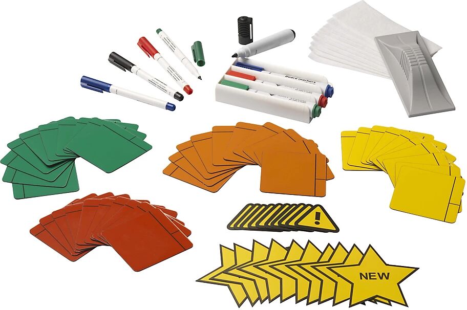 EUROKRAFTbasic Scrum-Zubehörset für Tafelgröße 2000 x 1200 mm Magnetfolien, Marker, Etiketten, Halter, Wischer