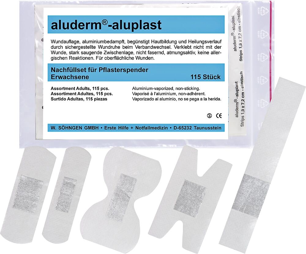 SÖHNGEN Nachfüllset für ALUDERM®-ALUPLAST Pflasterspender HxBxT 160 x 220 x 6 mm VE à 5 Stk, je 115 Pflaster