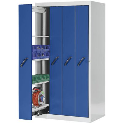 Vertikalauszugschrank mit Frontblenden, mit 4 Ablageböden, 4 Auszüge, grau / blau LISTA Vertikalauszugschrank mit Frontblenden, mit 4 Ablageböden, 4 Auszüge, grau / blau LISTA