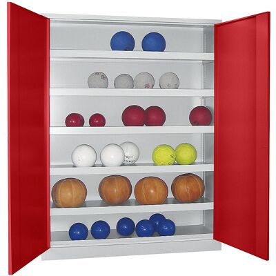 Ball-Flügeltürschrank, Höhe 1950 mm, mit Vollblech-Türen, Breite 1500 mm, grau / rot Pavoy Ball-Flügeltürschrank, Höhe 1950 mm, mit Vollblech-Türen, Breite 1500 mm, grau / rot Pavoy