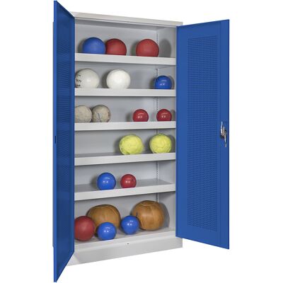Ball-Flügeltürschrank, Höhe 1950 mm, mit Lochblech-Türen, Breite 1000 mm, grau / blau Pavoy Ball-Flügeltürschrank, Höhe 1950 mm, mit Lochblech-Türen, Breite 1000 mm, grau / blau Pavoy