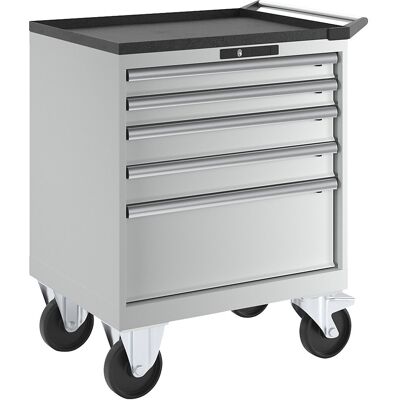Schubladenschrank, fahrbar, BxTxH 717 x 572 x 962 mm, Schubladen 2 x 75 / 2 x 100 / 1 x 250 mm, lichtgrau LISTA Schubladenschrank, fahrbar, BxTxH 717 x 572 x 962 mm, Schubladen 2 x 75 / 2 x 100 / 1 x 250 mm, lichtgrau LISTA