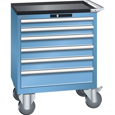 Schubladenschrank, fahrbar, BxTxH 717 x 572 x 962 mm, Schubladen 2 x 75 / 3 x 100 / 1 x 150 mm, lichtblau LISTA Schubladenschrank, fahrbar, BxTxH 717 x 572 x 962 mm, Schubladen 2 x 75 / 3 x 100 / 1 x 150 mm, lichtblau LISTA