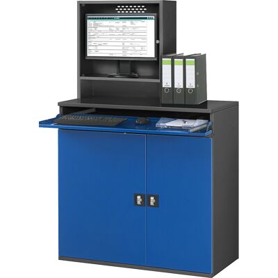 Computer-Arbeitsstation, Monitorgehäuse, 1 Ausziehboden, Breite 1100 mm, anthrazit / enzianblau RAU Computer-Arbeitsstation, Monitorgehäuse, 1 Ausziehboden, Breite 1100 mm, anthrazit / enzianblau RAU