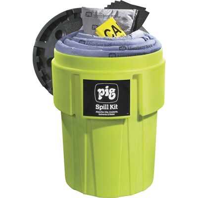 Notfall-Kit im 360-l-Signalfarbenbehälter, Ausführung universal, absorbiert 226,5 l PIG Notfall-Kit im 360-l-Signalfarbenbehälter, Ausführung universal, absorbiert 226,5 l PIG