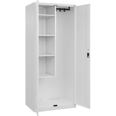 Putzmittelspind Classic PLUS, 1 Abteil, Trennwand mittig, verkürzt, verkehrsweiß, B 800 mm, mit Bodengleitern, Zylinderschloss C+P Putzmittelspind Classic PLUS, 1 Abteil, Trennwand mittig, verkürzt, verkehrsweiß, B 800 mm, mit Bodengleitern, Zylinderschloss C+P