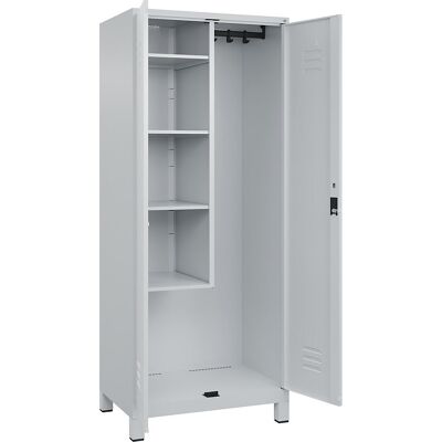 Putzmittelspind Classic PLUS, 1 Abteil, Trennwand mittig, verkürzt, lichtgrau, B 800 mm, mit Füßen, Zylinderschloss C+P Putzmittelspind Classic PLUS, 1 Abteil, Trennwand mittig, verkürzt, lichtgrau, B 800 mm, mit Füßen, Zylinderschloss C+P