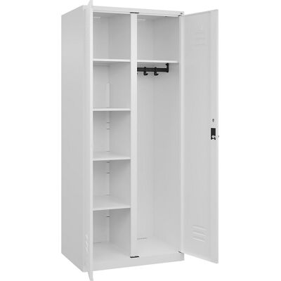 Putzmittelspind Classic PLUS, 1 Abteil, Trennwand mittig, verkehrsweiß, B 800 mm, mit Bodengleitern, Drehriegel C+P Putzmittelspind Classic PLUS, 1 Abteil, Trennwand mittig, verkehrsweiß, B 800 mm, mit Bodengleitern, Drehriegel C+P