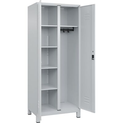 Putzmittelspind Classic PLUS, 1 Abteil, Trennwand mittig, lichtgrau, B 800 mm, mit Füßen, Zylinderschloss C+P Putzmittelspind Classic PLUS, 1 Abteil, Trennwand mittig, lichtgrau, B 800 mm, mit Füßen, Zylinderschloss C+P