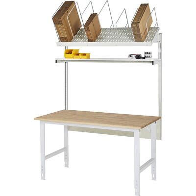Packtisch komplett, manuell höhenverstellbar, Set 1 mit Etagenbord, BxT 1500 x 800 mm, Buchenplatte RAU Packtisch komplett, manuell höhenverstellbar, Set 1 mit Etagenbord, BxT 1500 x 800 mm, Buchenplatte RAU