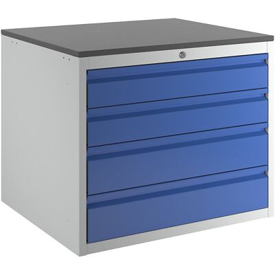 Schubladenschrank mit Teleskopführungen, Höhe 640 mm, Schubladen 2 x 120, 2 x 150 mm, lichtgrau / enzianblau, Breite 770 mm RAU Schubladenschrank mit Teleskopführungen, Höhe 640 mm, Schubladen 2 x 120, 2 x 150 mm, lichtgrau / enzianblau, Breite 770 mm RAU