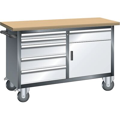 Kompaktwerkbank, fahrbar, 6 Schubladen, 1 Tür, 1 Fachboden, Korpus grau metallic, Front lichtgrau LISTA Kompaktwerkbank, fahrbar, 6 Schubladen, 1 Tür, 1 Fachboden, Korpus grau metallic, Front lichtgrau LISTA