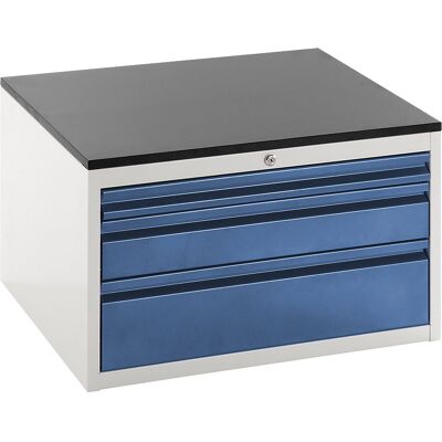 Schubladenschrank mit Teleskopführungen, Höhe 460 mm, Schubladen 1 x 60, 1 x 120, 1 x 180 mm, lichtgrau / enzianblau, Breite 770 mm RAU Schubladenschrank mit Teleskopführungen, Höhe 460 mm, Schubladen 1 x 60, 1 x 120, 1 x 180 mm, lichtgrau / enzianblau, Breite 770 mm RAU