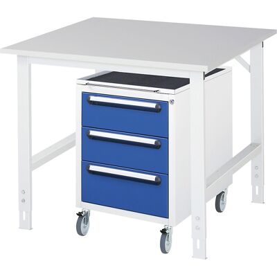kaiserkraft Arbeitstisch mit Schubladenschrank, Roll-Container mit 3 Schubladen 2 x 150, 1 x 180 mm, BxT 1000 x 1000 mm, M-Platte, Stärke 22 mm kaiserkraft Arbeitstisch mit Schubladenschrank, Roll-Container mit 3 Schubladen 2 x 150, 1 x 180 mm, BxT 1000 x 1000 mm, M-Platte, Stärke 22 mm