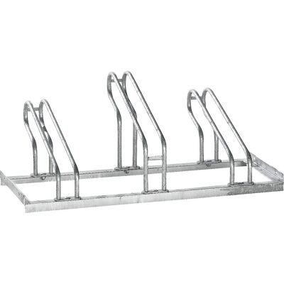Fahrradständer, Bügel aus 18 mm Stahlrohr, Radeinstellung einseitig, feuerverzinkt, 3 Stellplätze eurokraft pro Fahrradständer, Bügel aus 18 mm Stahlrohr, Radeinstellung einseitig, feuerverzinkt, 3 Stellplätze eurokraft pro