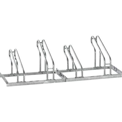 Fahrradständer, Bügel aus 18 mm Stahlrohr, Radeinstellung einseitig, feuerverzinkt, 4 Stellplätze eurokraft pro Fahrradständer, Bügel aus 18 mm Stahlrohr, Radeinstellung einseitig, feuerverzinkt, 4 Stellplätze eurokraft pro
