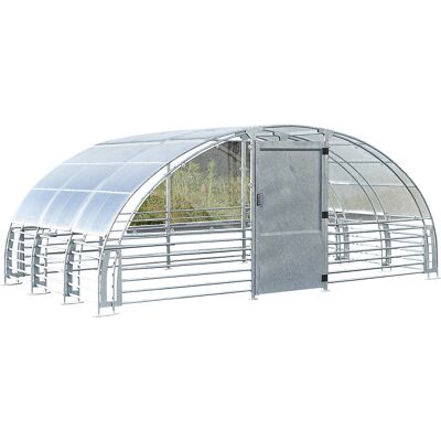 Geschlossener Unterstand, HxB 2370 x 5840 mm, Metalloptik, Anbaueinheit, für 6 Fahrräder Mottez Geschlossener Unterstand, HxB 2370 x 5840 mm, Metalloptik, Anbaueinheit, für 6 Fahrräder Mottez