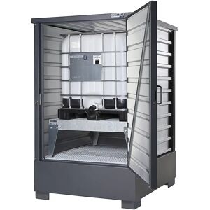 eurokraft pro Stahlblech-Gefahrstoffdepot, hoch - Einstellen von 1 x IBC mit Abfüllbock, HxBxT 2570 x 1725 x 1865 mm