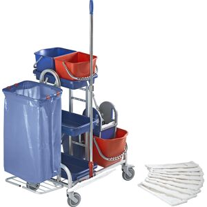 Edelstahl-Reinigungswagen-Set, mit 4 Eimern, Halter und 10 Mopps, Kunststoffrollen eurokraft pro Edelstahl-Reinigungswagen-Set, mit 4 Eimern, Halter und 10 Mopps, Kunststoffrollen eurokraft pro