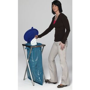 Hygiene-Müllsackständer aus Edelstahl, für Volumen 120 l, mit Pedal, blau VAR Hygiene-Müllsackständer aus Edelstahl, für Volumen 120 l, mit Pedal, blau VAR
