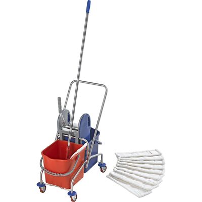 Edelstahl-Reinigungswagen-Set, mit 2 25-l-Eimern, Halter und 10 Mopps, Metallrollen und Mopp eurokraft pro Edelstahl-Reinigungswagen-Set, mit 2 25-l-Eimern, Halter und 10 Mopps, Metallrollen und Mopp eurokraft pro
