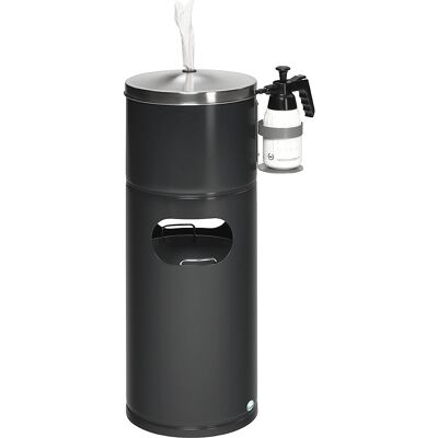Reinigungsstation, mit Papierspender und Flaschenhalter, Stahlblech, schwarzgrau VAR Reinigungsstation, mit Papierspender und Flaschenhalter, Stahlblech, schwarzgrau VAR