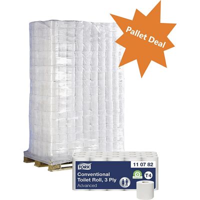 Toilettenpapier, Haushaltsrolle, Tissue, 3-lagig, Palette mit VE 1260 Stk, weiß TORK Toilettenpapier, Haushaltsrolle, Tissue, 3-lagig, Palette mit VE 1260 Stk, weiß TORK