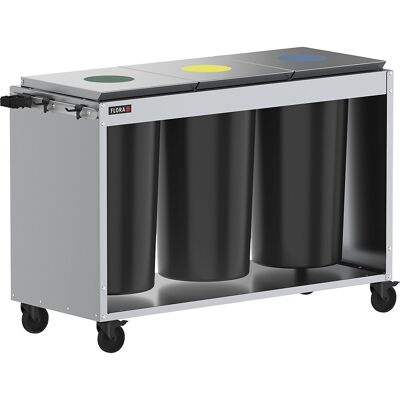 Reinigungsstation Trio, mit 3 x 60-l-Abfallbehälter, silber FLORA Reinigungsstation Trio, mit 3 x 60-l-Abfallbehälter, silber FLORA