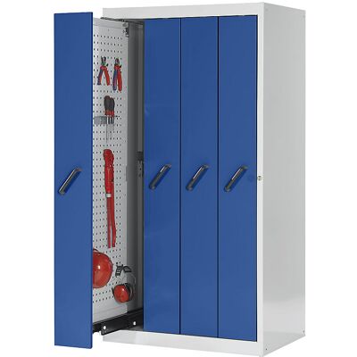 Vertikalauszugschrank mit Frontblenden, mit Lochwänden, 4 Auszüge, grau / blau LISTA Vertikalauszugschrank mit Frontblenden, mit Lochwänden, 4 Auszüge, grau / blau LISTA