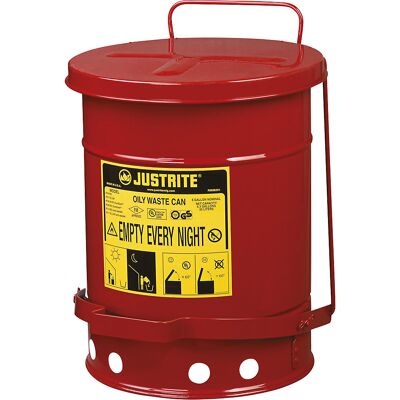 Brandschutzbehälter, Stahlblech, rund, mit Pedal, Volumen 20 l Justrite Brandschutzbehälter, Stahlblech, rund, mit Pedal, Volumen 20 l Justrite