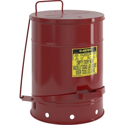 Brandschutzbehälter, Stahlblech, rund, mit Pedal, Volumen 53 l Justrite Brandschutzbehälter, Stahlblech, rund, mit Pedal, Volumen 53 l Justrite