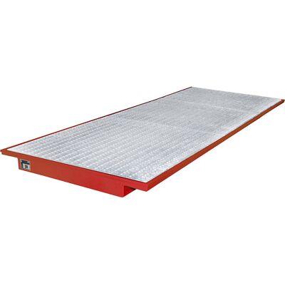 Regal-Einhängewanne, mit verzinktem Gitterrost, LxB 3550 x 1250 mm, rot lackiert eurokraft pro Regal-Einhängewanne, mit verzinktem Gitterrost, LxB 3550 x 1250 mm, rot lackiert eurokraft pro