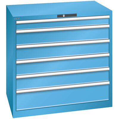 Schubladenschrank, Stahlblech, HxB 1000 x 1023 mm, 6 Schubladen, Tragkraft 200 kg, lichtblau LISTA Schubladenschrank, Stahlblech, HxB 1000 x 1023 mm, 6 Schubladen, Tragkraft 200 kg, lichtblau LISTA