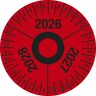 kaiserkraft Prüfplakette, Mehrjahreszahlen, rot, Folie, Ø 40 mm, VE 10 Stk, 2026 - 2028