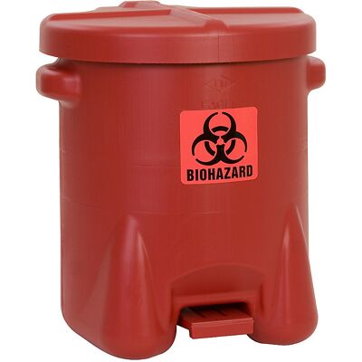 PE-Sicherheits-Entsorgungsbehälter für biogefährliche Abfälle, BIOHAZARD-Aufkleber, Volumen 53 l, mit Pedal, rot, ab 5 Stk Justrite PE-Sicherheits-Entsorgungsbehälter für biogefährliche Abfälle, BIOHAZARD-Aufkleber, Volumen 53 l, mit Pedal, rot, ab 5 Stk Justrite