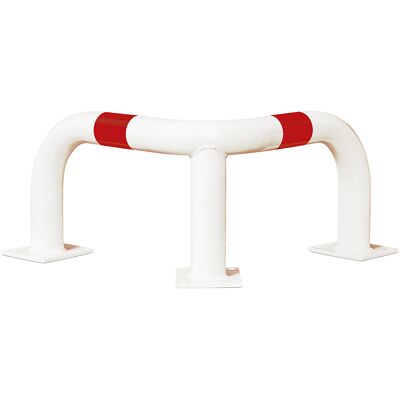Eck-Rammschutzbügel, Gütestahl, Ø 76 mm, für außen, Höhe 350 mm, weiß/rot reflektierend Black Bull Eck-Rammschutzbügel, Gütestahl, Ø 76 mm, für außen, Höhe 350 mm, weiß/rot reflektierend Black Bull