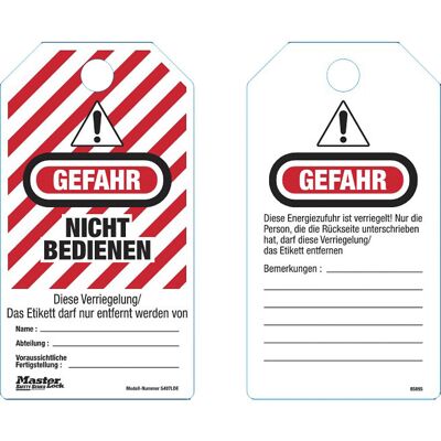 Verriegelungsetikett, VE 12 Stk, Gefahr: Nicht bedienen, DE Masterlock Verriegelungsetikett, VE 12 Stk, Gefahr: Nicht bedienen, DE Masterlock