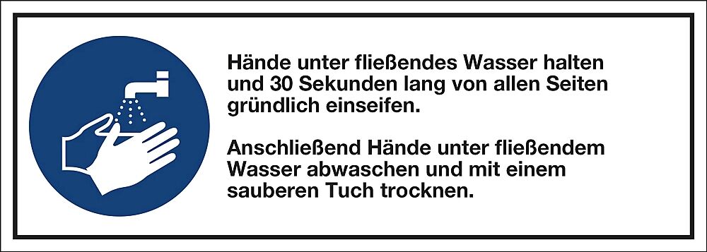 Kombizusatzschilder für Gebotszeichen Hände waschen, VE 10 Stk Folie, LxHxT 140 x 50 x 0.1 mm