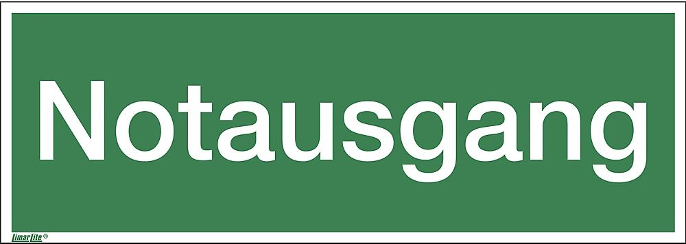 Kombizusatzschild mit Text für Rettungszeichen Notausgang, Folie, VE 10 Stk Kunststoff, langnachleuchtend, LxHxT 297 x 105 x 1 mm