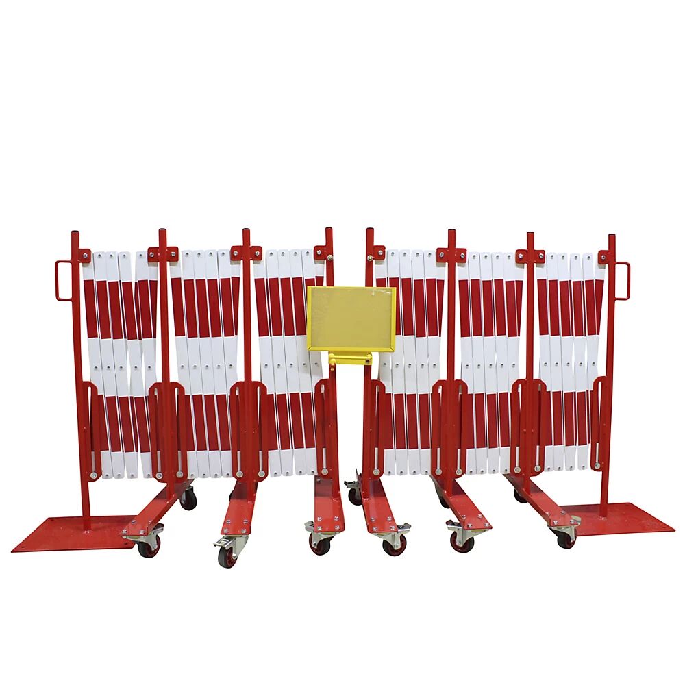 Scherengitter Stahlfuß und Rollen, reflektierend rot / weiß, Länge max. 16000 mm