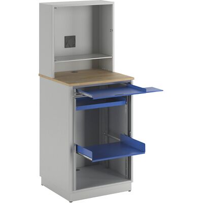 Computer-Arbeitsplatz, HxBxT 1810 x 720 x 660 mm, mit Monitorgehäuse, lichtgrau / enzianblau RAU Computer-Arbeitsplatz, HxBxT 1810 x 720 x 660 mm, mit Monitorgehäuse, lichtgrau / enzianblau RAU