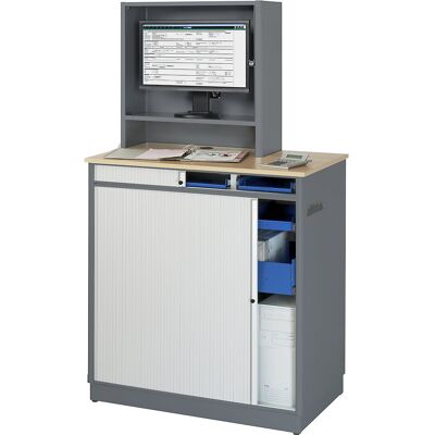 Computer-Arbeitsplatz, HxBxT 1810 x 1030 x 660 mm, mit Monitorgehäuse, anthrazit-metallic / enzianblau RAU Computer-Arbeitsplatz, HxBxT 1810 x 1030 x 660 mm, mit Monitorgehäuse, anthrazit-metallic / enzianblau RAU
