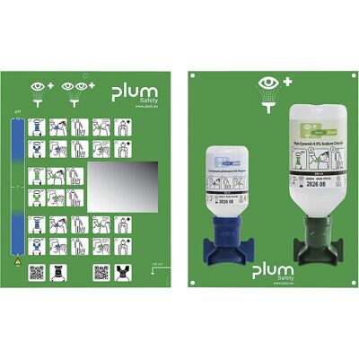 Augen-Notfallstation mit Spülflaschen, mit 1 x 200 ml pH-neutral, 1 x 500 ml 0,9 % NaCl, Wandhalterung plum Augen-Notfallstation mit Spülflaschen, mit 1 x 200 ml pH-neutral, 1 x 500 ml 0,9 % NaCl, Wandhalterung plum
