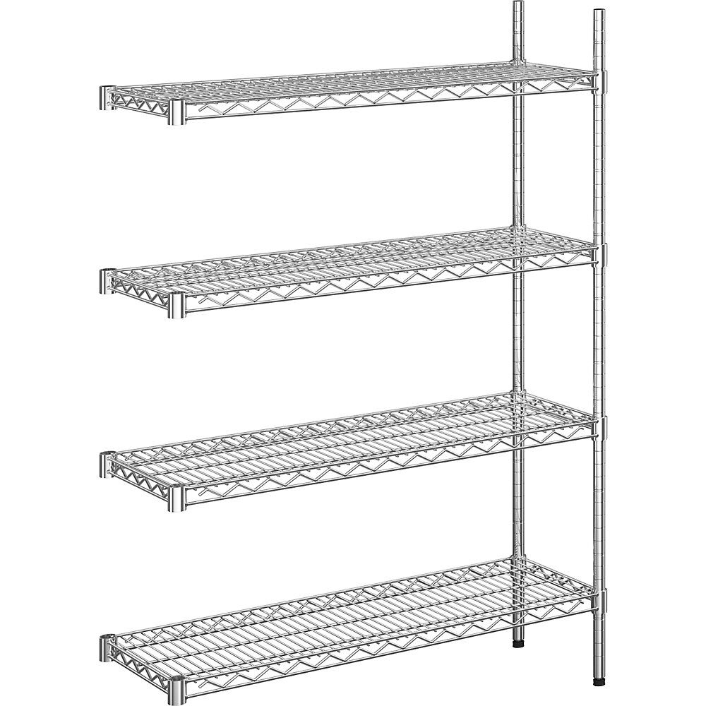 Stahldraht-Gitterregal, verchromt Fachlast 150 kg, BxT 910 x 360 mm Anbauregal, Höhe 1370 mm, 4 Fachböden