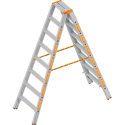 Stufen-Stehleiter, beidseitig begehbar, 2 x 8 Stufen Layher Stufen-Stehleiter, beidseitig begehbar, 2 x 8 Stufen Layher