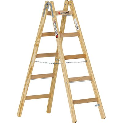 Holz-Sprossen-Stehleiter, mit Eimerhaken, 2 x 5 Sprossen euroline Holz-Sprossen-Stehleiter, mit Eimerhaken, 2 x 5 Sprossen euroline