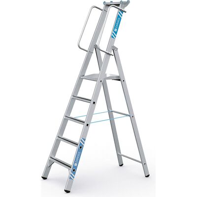 Alu-Stehleiter mit großer Plattform, mit beidseitigem Handlauf zum Selbstanbau, 5 Stufen ZARGES Alu-Stehleiter mit großer Plattform, mit beidseitigem Handlauf zum Selbstanbau, 5 Stufen ZARGES