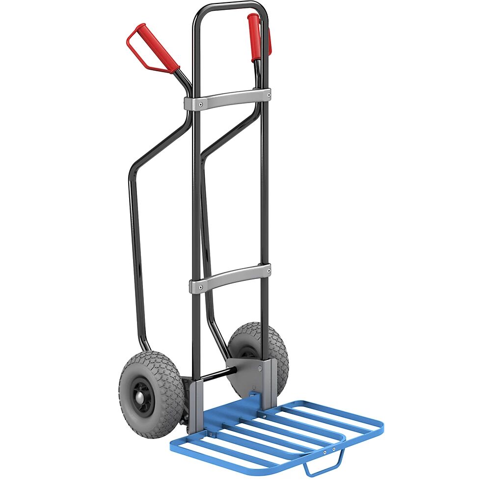 EUROKRAFTpro Sackkarre mit Kufen, schwarz Paketschaufel-BxT 430 x 450 mm, blau, mit Griff PU-Bereifung